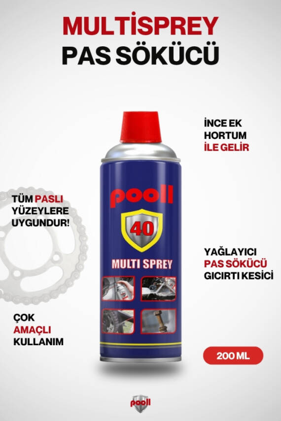 Pooll 40 Pas Sökücü Sprey Çok Amaçlı Sprey 200 ml Koruyucu Yağlayıcı Pas Sökücü Multisprey - 1